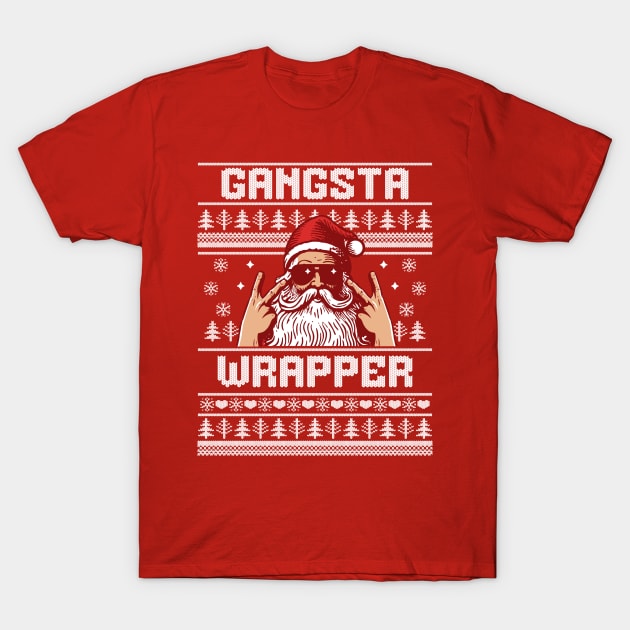 Gangsta Wrapper - Funny Santa Claus Ugly Christmas Sweater T-Shirt by OrangeMonkeyArt